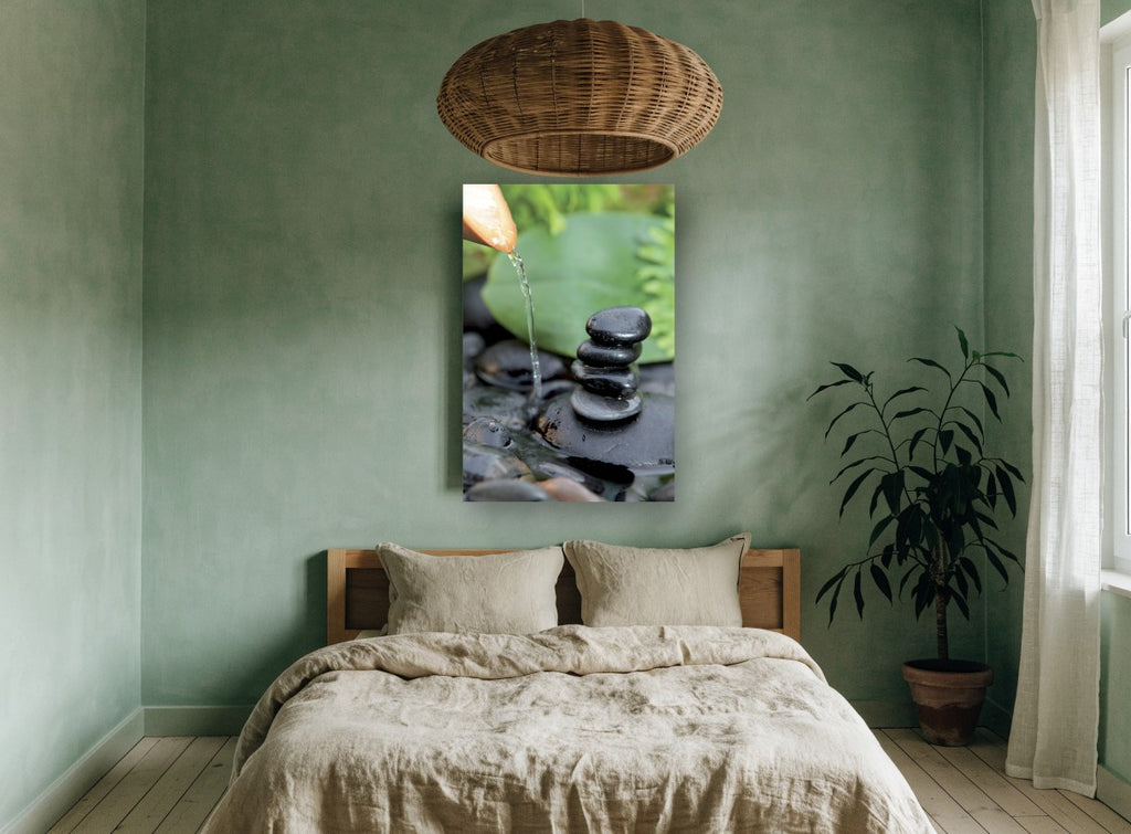 Stacked Stones Trickle floral canvas print on the wall of a bedroom
