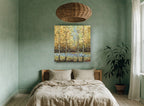 Golden Birch Clearing landscape canvas print on the wall of a bedroom