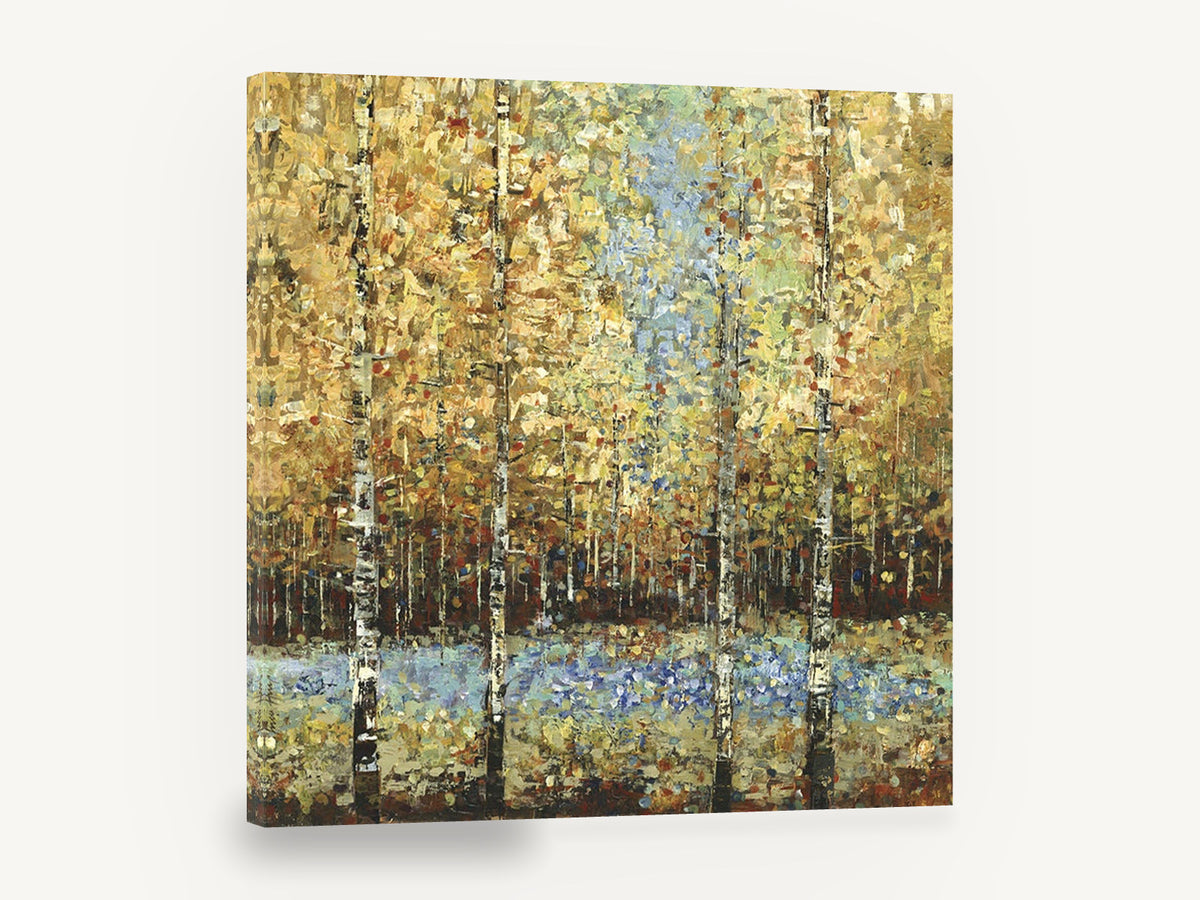 Golden Birch Clearing, golden birch forest abstract landscape, landscape canvas wall art print ready to hang