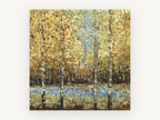 Golden Birch Clearing, golden birch forest abstract landscape, landscape canvas wall art print, front view