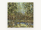 Birch Grove Bluebells, birch forest bluebells painterly landscape, landscape canvas wall art print, front view