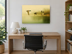 Mallards in Morning Mist landscape canvas print on the wall of a study