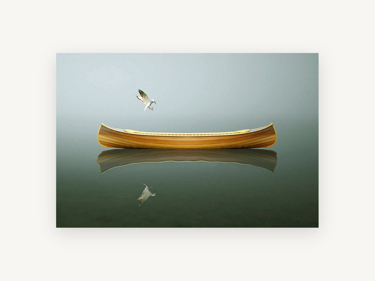Canoe and Gull Calm, coastal canvas wall art print, front view