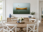Canoe and Gull Calm coastal canvas print on the wall of a Hamptons dining room