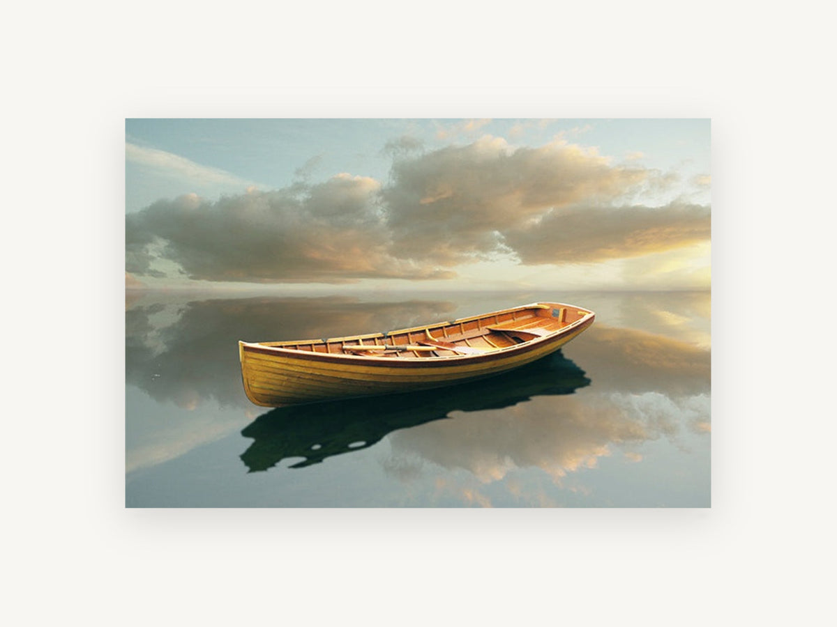 Still Water Rowboat, coastal canvas wall art print, front view