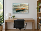 Still Water Rowboat coastal canvas print on the wall of a study