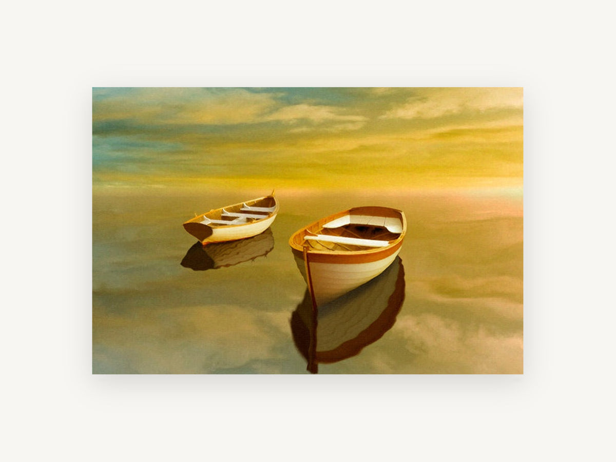 Twin Dinghies at Dusk, coastal canvas wall art print, front view