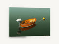 Moored Timber Dinghy, timber dinghy green water, coastal canvas wall art print ready to hang