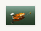 Moored Timber Dinghy, coastal canvas wall art print, front view