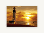 Golden Lighthouse Dusk, coastal canvas wall art print, front view