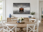 Gull Over Still Boat coastal canvas print on the wall of a Hamptons dining room