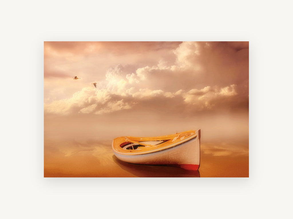 Amber Dusk Rowboat, coastal canvas wall art print, front view