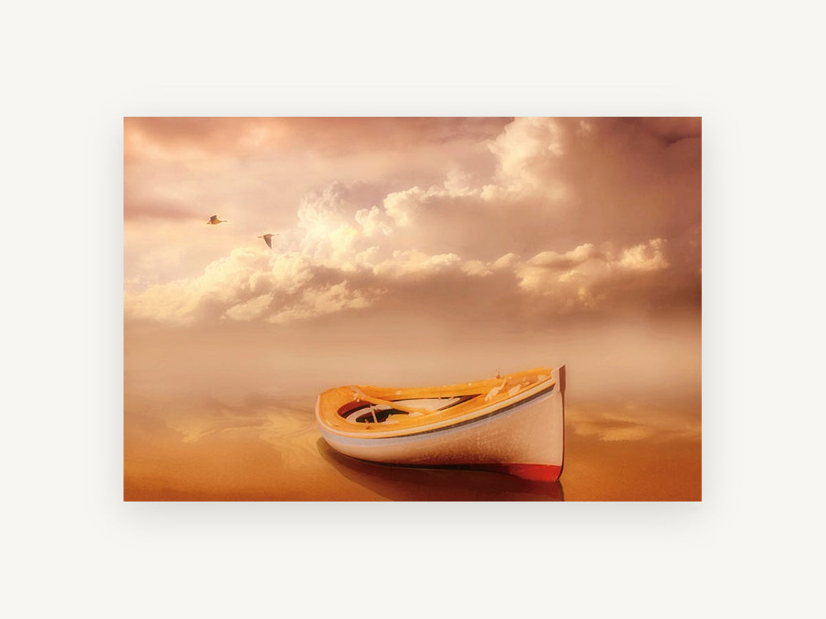 Amber Dusk Rowboat, coastal canvas wall art print, front view