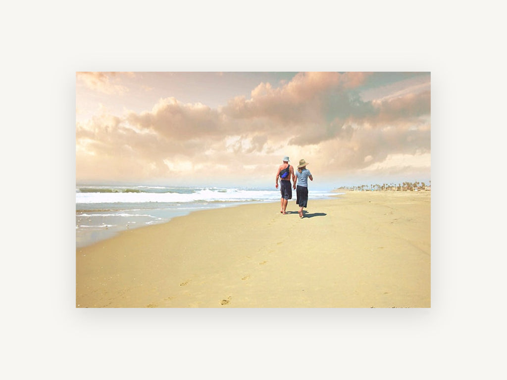 Barefoot Along the Shore, coastal canvas wall art print, front view