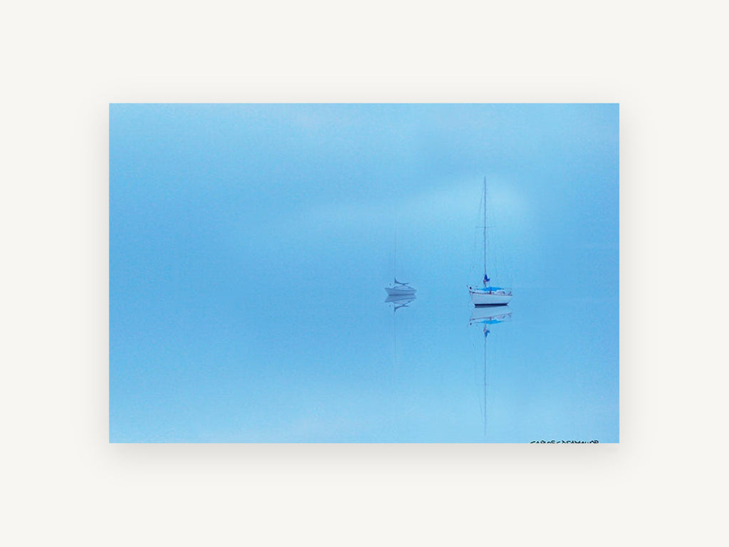 Blue Haze Moorings, coastal canvas wall art print, front view