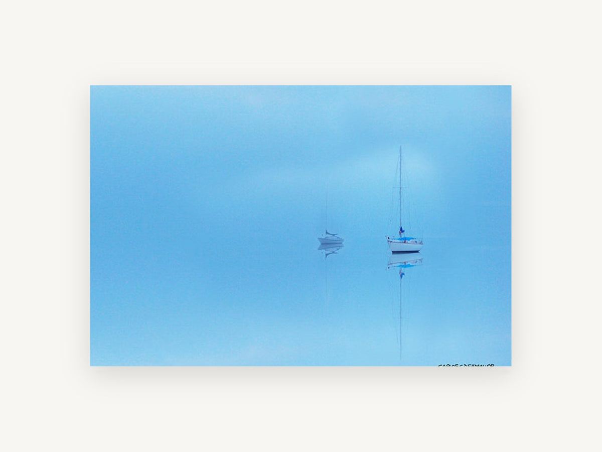 Blue Haze Moorings, coastal canvas wall art print, front view