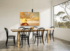 Golden Hat Beach Gaze coastal canvas print on the wall of a dining room