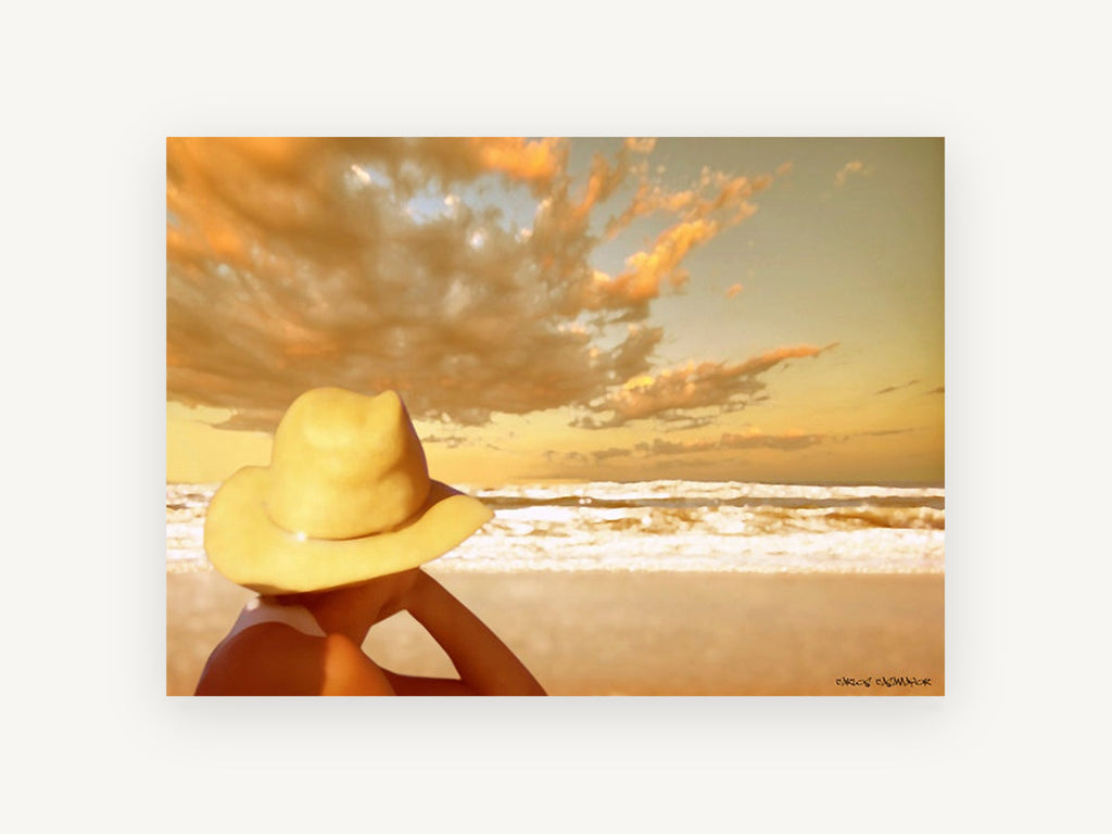 Golden Hat Beach Gaze, coastal canvas wall art print, front view
