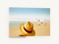 Hat and Seagulls, straw hat seagulls beach photograph, coastal canvas wall art print ready to hang