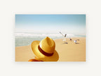 Hat and Seagulls, coastal canvas wall art print, front view