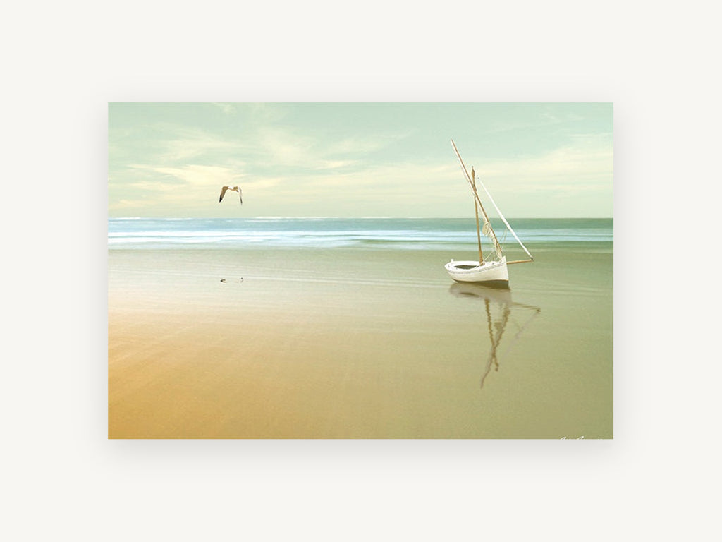 Stranded Boat at Dawn, coastal canvas wall art print, front view