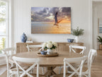 Gull Over Rippled Sands coastal canvas print on the wall of a Hamptons dining room