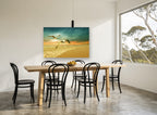 Gulls at Golden Dawn coastal canvas print on the wall of a dining room