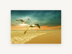 Gulls at Golden Dawn, coastal canvas wall art print, front view