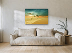 Gulls at Golden Dawn coastal canvas print on the wall of a living room