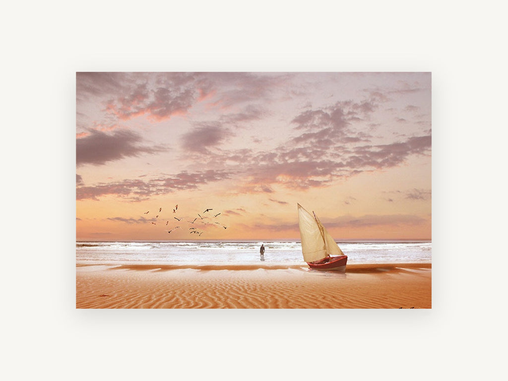 Dawn Sail on Rippled Sand, coastal canvas wall art print, front view