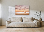 Dawn Sail on Rippled Sand coastal canvas print on the wall of a living room