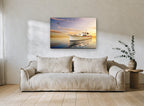 Evening Flight Yacht coastal canvas print on the wall of a living room