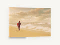 Surfer Walking the Shore, surfer walking beach warm toned photograph, coastal canvas wall art print ready to hang