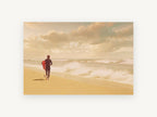 Surfer Walking the Shore, coastal canvas wall art print, front view