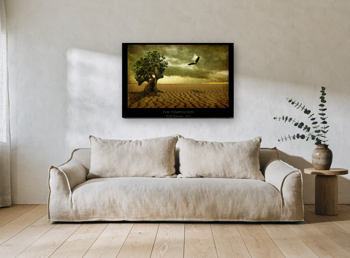 Lone Tree Desert Eagle landscape canvas print on the wall of a living room