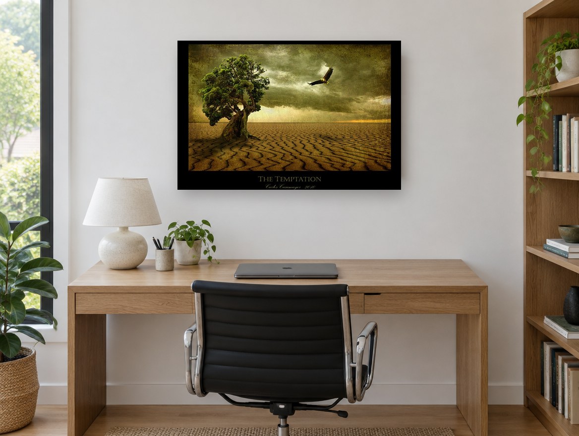 Lone Tree Desert Eagle landscape canvas print on the wall of a study