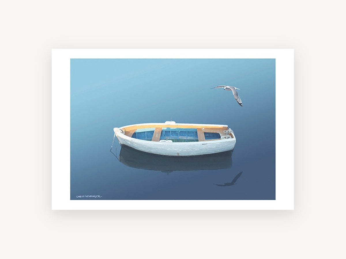 Dinghy and Gull, coastal canvas wall art print, front view