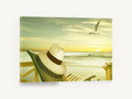 Panama Hat Sunset Beach, panama hat beach sunset seagull, coastal canvas wall art print ready to hang
