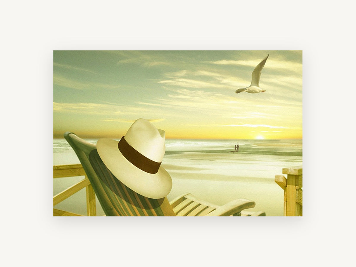 Panama Hat Sunset Beach, coastal canvas wall art print, front view