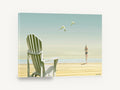 Chair and Seagulls, white beach chair seagulls digital seascape, coastal canvas wall art print ready to hang