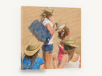 Hats on the Sand, girls in straw hats beach painting, coastal canvas wall art print ready to hang