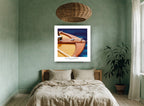 Varnished Bow Closeup coastal canvas print on the wall of a bedroom