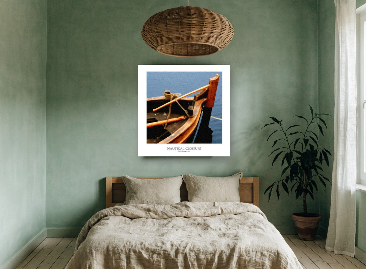 Timber Bow at Anchor coastal canvas print on the wall of a bedroom