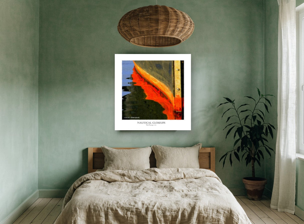 Orange Hull Reflection coastal canvas print on the wall of a bedroom