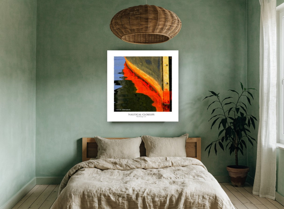 Orange Hull Reflection coastal canvas print on the wall of a bedroom