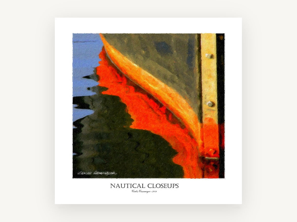 Orange Hull Reflection, coastal canvas wall art print, front view