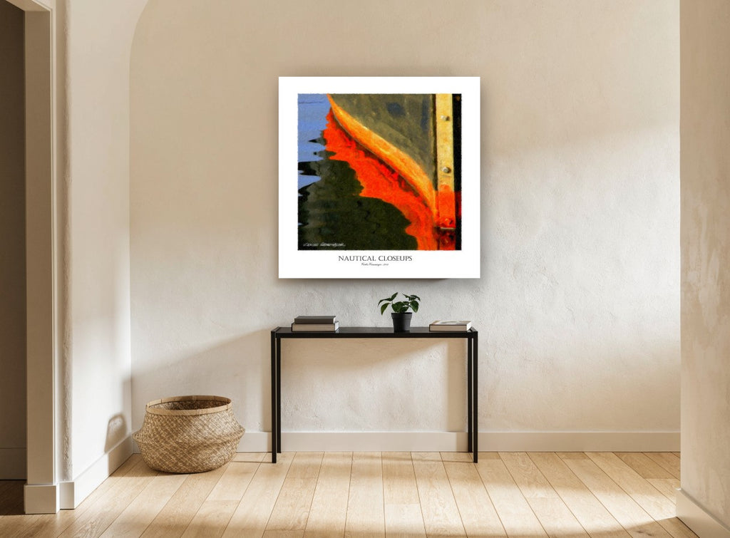 Orange Hull Reflection coastal canvas print on the wall of a hallway