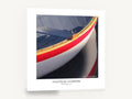 Red Stripe Dinghy Bow, red striped boat bow closeup, coastal canvas wall art print ready to hang