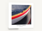 Red Stripe Dinghy Bow, red striped boat bow closeup, coastal canvas wall art print ready to hang