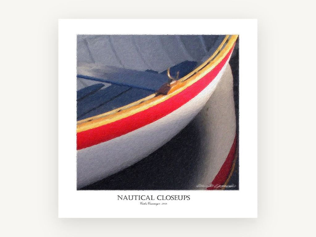 Red Stripe Dinghy Bow, coastal canvas wall art print, front view